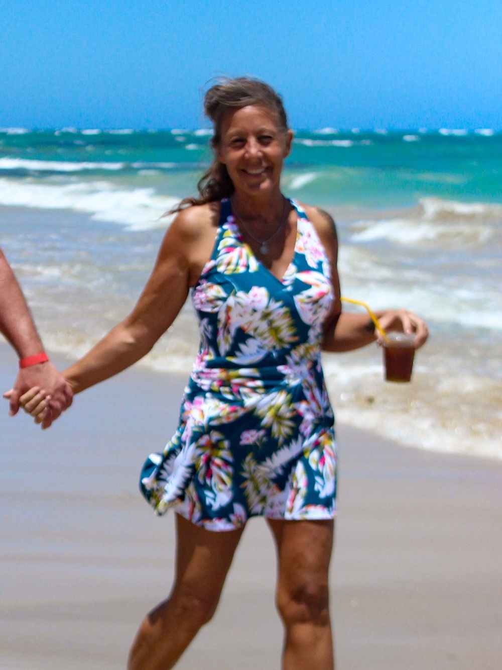 Denim and Co Beach Regular V Neck Ruched Waist Swim Dress Size 10 Tropical Print - Picture 5 of 12